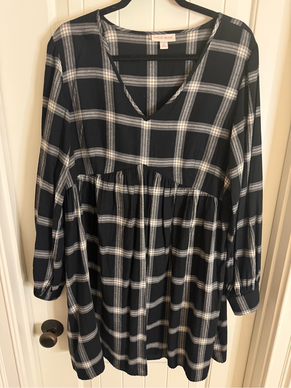 Black and White Plaid V-Neck Dress